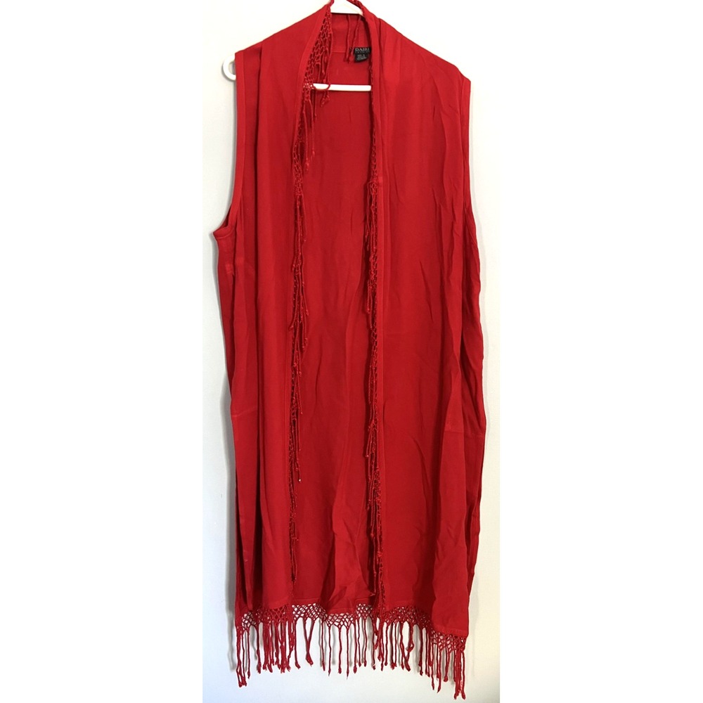 Dairi Fashion Vest Womens 1 Size Cardigan Red Duster Open Fringe Boho Crochet